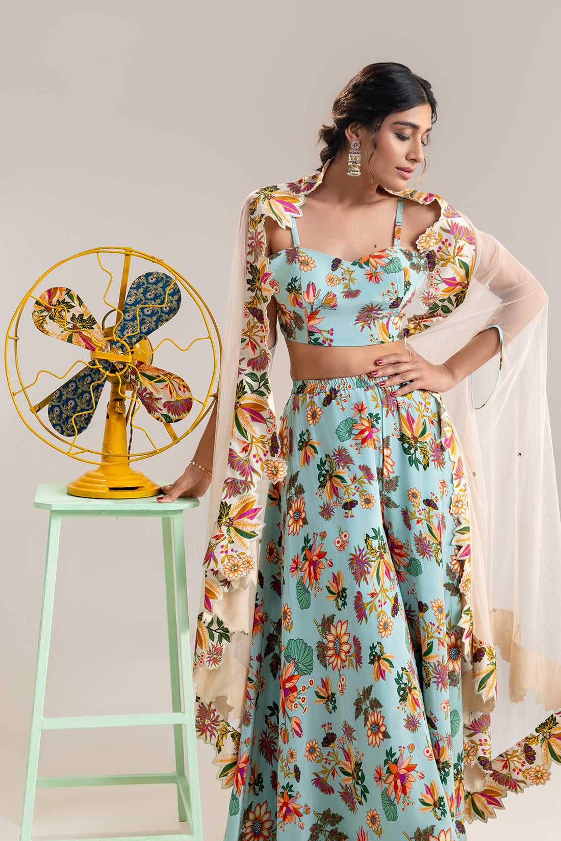 Aarani Embroidered Palazzo Set With A Cape