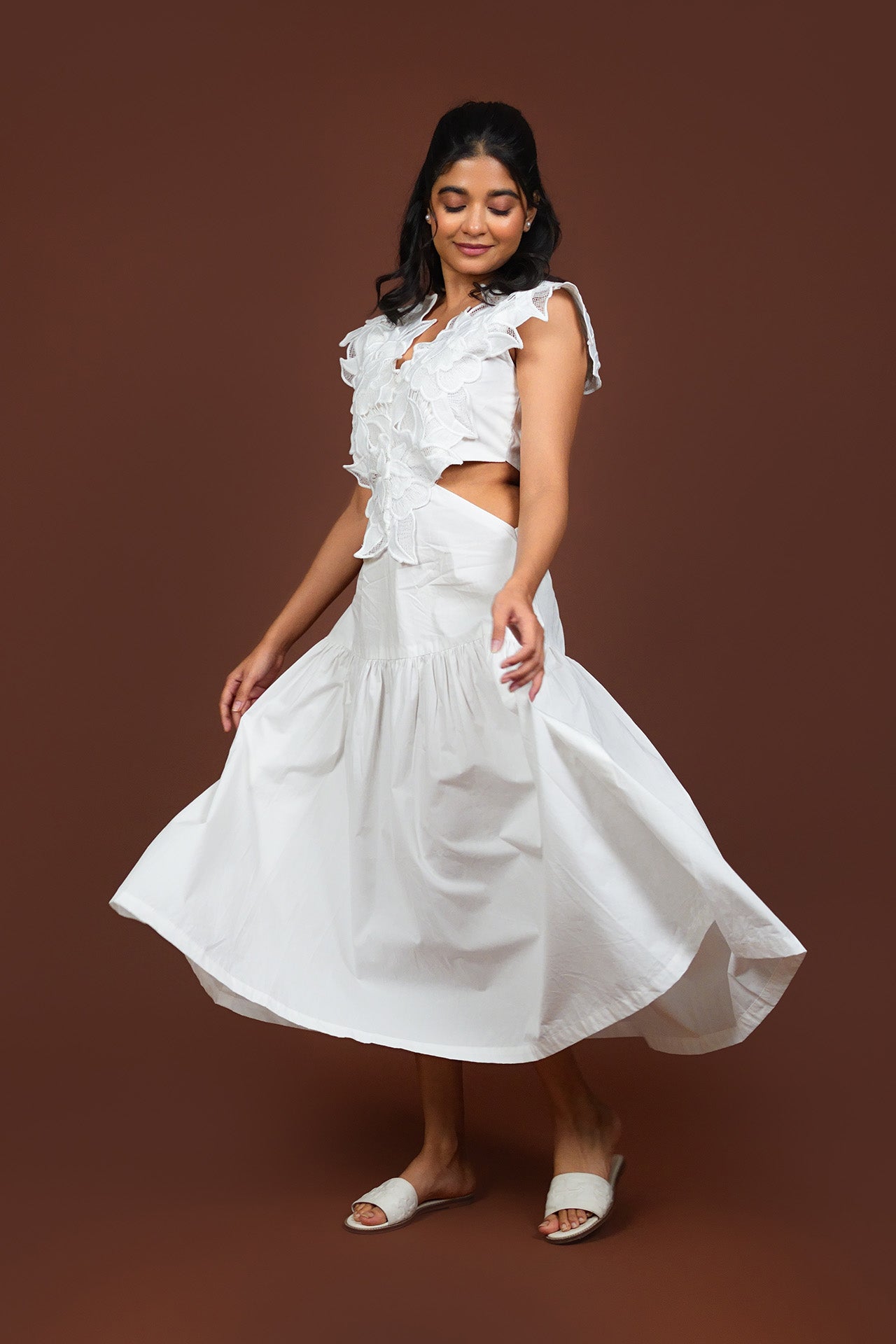 Sneha Adwani in Lacey Love Midi Dress
