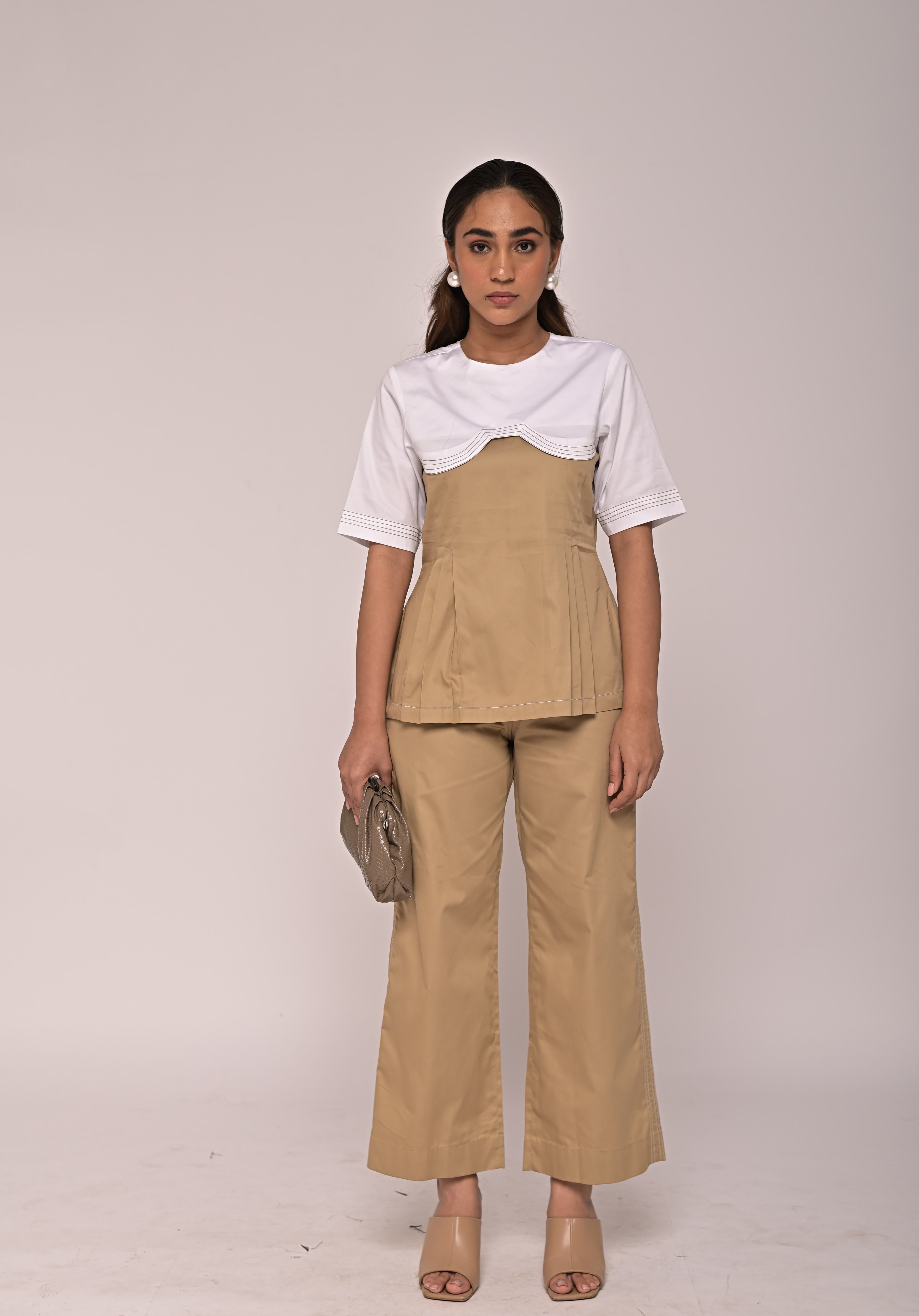 Two Tone Top With Back Pocket Pants