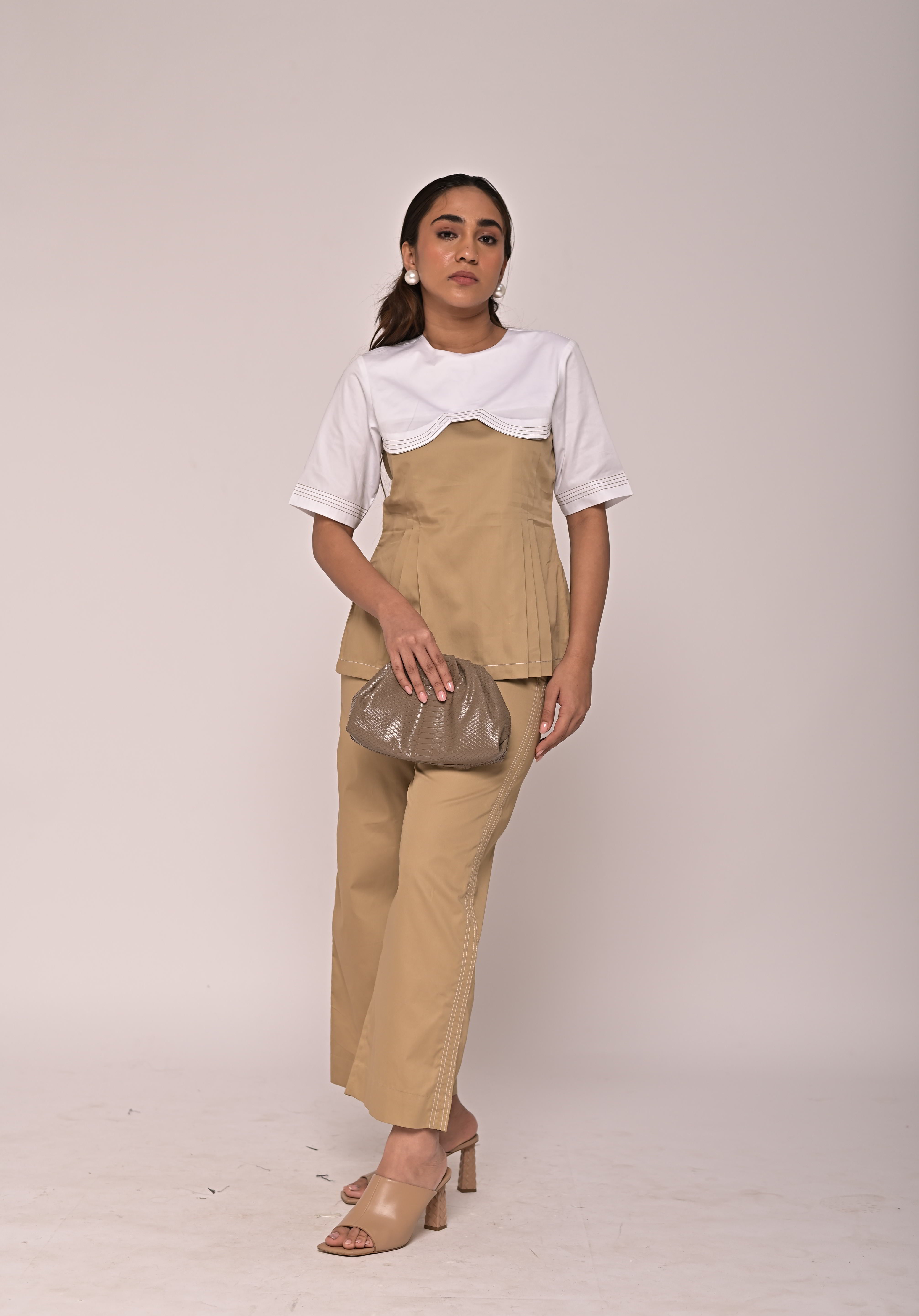 Two Tone Top With Back Pocket Pants