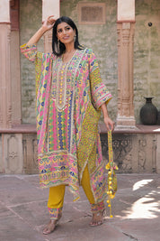 Yellow Crepe Kaftan Pant Set