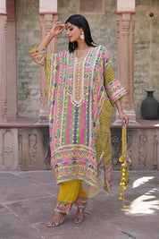 Yellow Crepe Kaftan Pant Set