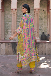 Yellow Crepe Kaftan Pant Set
