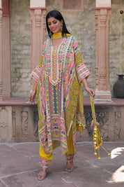 Yellow Crepe Kaftan Pant Set