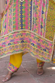 Yellow Crepe Kaftan Pant Set